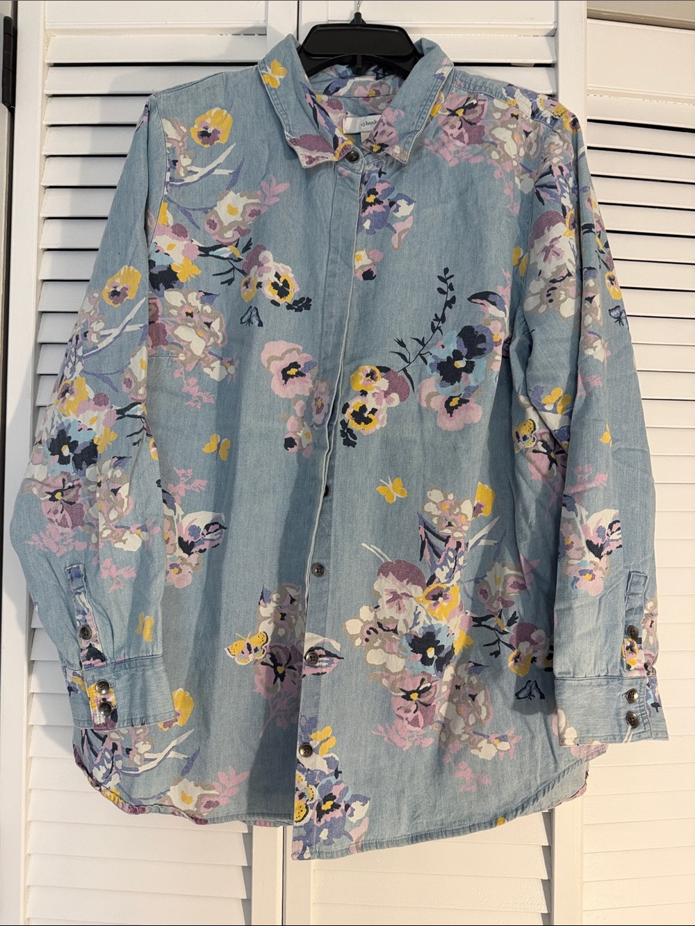 CJ Banks Light Blue Floral Button-Up Top